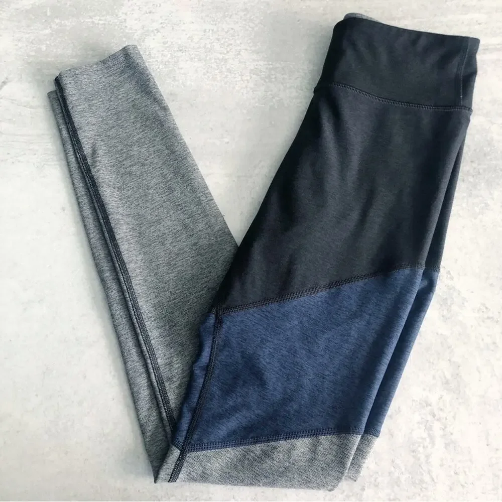 Outdoor Voices Black Navy Blue & Gray Color Block Leggings